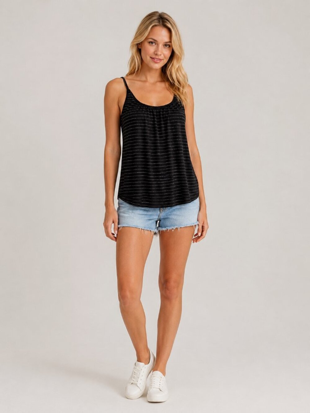 2/$30 Banana Republic Striped Tank Top Adjustable Straps Black Medium #A2495